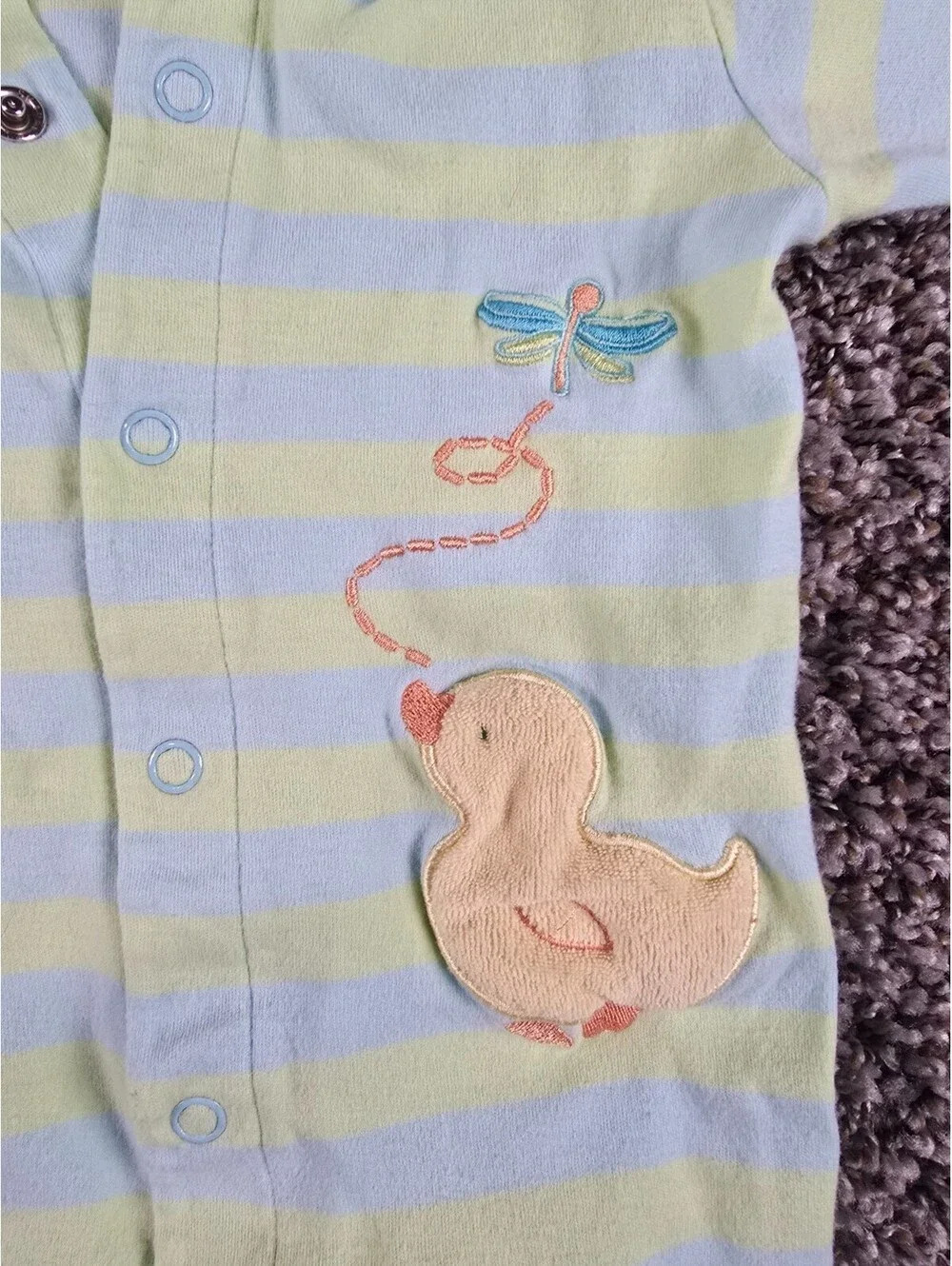 Vintage Carters Baby Boys Sz 6-9M Footed Pajamas Blue Green Striped Duck
